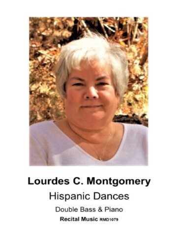 Photograph of composer Lourdes C. Montgomery on th cover of her publication of Hispanic Dances, Recital Music RMD1079
