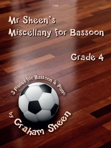 Image of a football on a dark wood floor for a sheet music publication called Mr Sheen's Miscellany for Bassoon Grade 4, 3 pieces for Bassoon & Piano by Graham Sheen