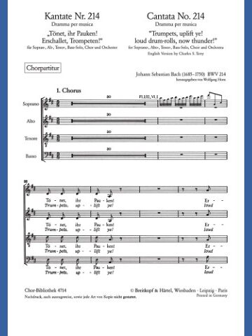 Cantata BWV 214 “Trumpets, uplift ye! loud drum-rolls, now thunder!”