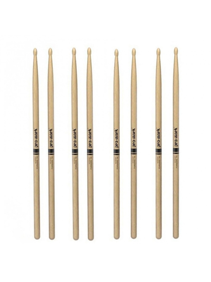 Promark Classic Forward 7A Hickory Drumstick Oval Wood Tip, 4-Pack