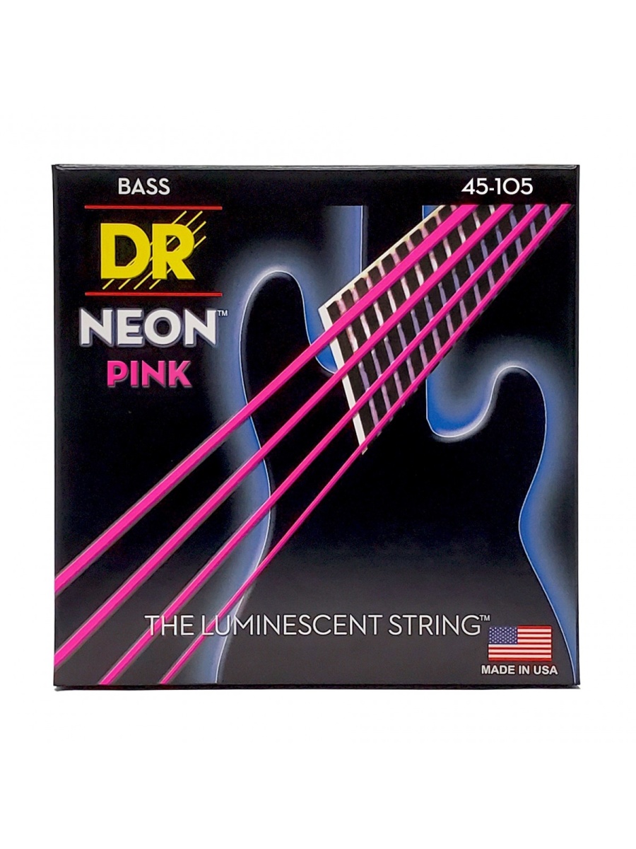 DR Strings NPB-45 HI-DEF NEON PINK Colored Bass Strings, 45-105