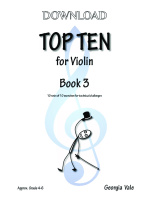 Cover image for a violin exercise book titled "Top Ten for Violin Book 3" by Georgia Vale. It includes a stick figure illustration and states it contains "10 sets of 10 exercises for technical challenges" and is for "Approx. Grade 4 - 6".