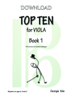 Cover image for a viola exercise book titled "Top Ten for Viola Book 1" by Georgia Vale. It includes a stick figure illustration and states it contains "10 sets of 10 exercises for technical challenges" and is for "Approx. Beginner - Grade 2".