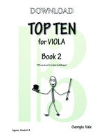 Cover image for a viola exercise book titled "Top Ten for Viola Book 2" by Georgia Vale. It includes a stick figure illustration and states it contains "10 sets of 10 exercises for technical challenges" and is for "Approx. Grade 2 - 4".