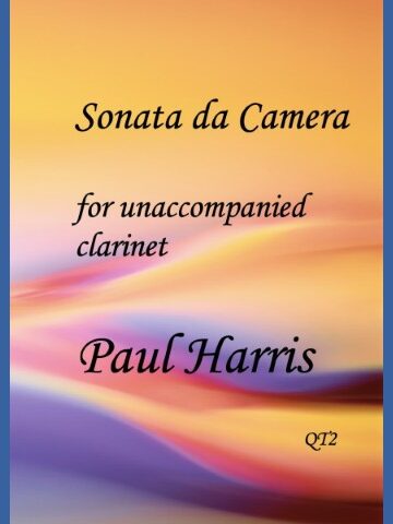 Abstract image for a sheet music publication which show the text as Sonata da Camera for unaccompanied clarinet Paul Harris QT2The back grond is like an abstract san dune.