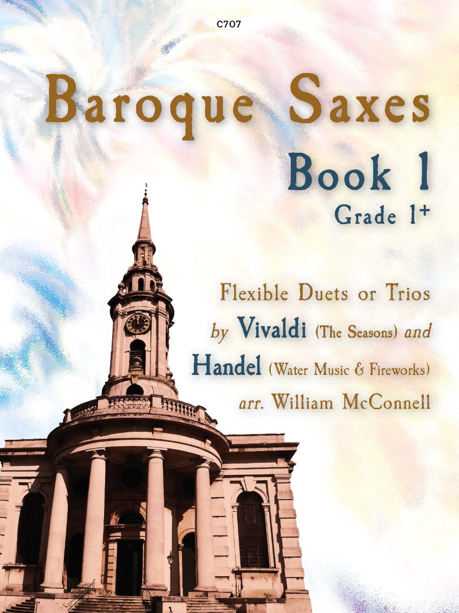 The image for the sheet music publication Baroque Saxes Book 1 is of the St. Paul's Church in Deptford, London. The publisher number C707 is on this image.