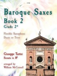 The image for the sheet music book is of the Chiesa di San Clemente in Padua, Italy. The publication is by CLfton Edition and called Baroque Saxes Book 2. The publisher number is C708 and appears on the cover.