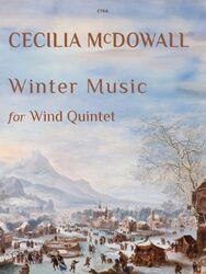 Image for Ceclia McDowall sheet music called Winter Music. The image is of a winter village scene in a European country before the industrial revolution. The publisher number is C766
