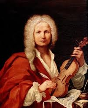 Subject: The image depicts Antonio Vivaldi, a renowned Italian Baroque composer, virtuoso violinist, teacher, and cleric. He is shown with white, curly hair, likely a wig, as he was known for his red hair and nicknamed "Il Prete Rosso" (The Red Priest). Vivaldi is holding a violin, reflecting his mastery of the instrument and his role as a composer of numerous concertos for the violin. He is also draped in a red cloak, which could allude to his nickname and priestly status.