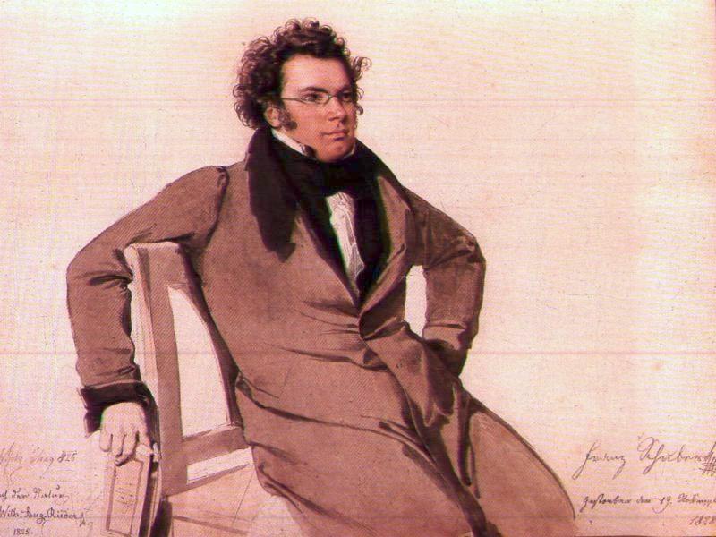 Portrait of Austrian composer Franz Schubert by Wilhelm August Rieder sitting down