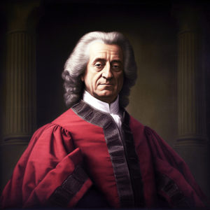 Portrait of Baroque composer Tomaso Giovanni Albinoni with a powdered wig and a red cloak.