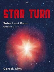 Cover art for the sheet music "Star Turn" for Tuba and Piano by Gareth Glyn, featuring a bright, glowing nebula or star formation against a dark, starry background. The title "STAR TURN" is prominently displayed in red, perforated text at the top, along with "C810" in smaller text above it. Below the title, it reads "Tuba ♮: and Piano" and "Grades c. 3 – 5'". The composer's name, "Gareth Glyn," is at the bottom.