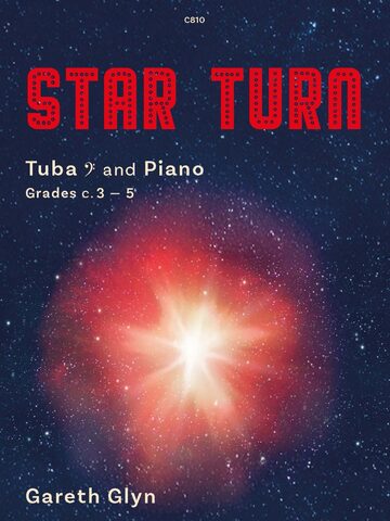 Cover art for the sheet music "Star Turn" for Tuba and Piano by Gareth Glyn, featuring a bright, glowing nebula or star formation against a dark, starry background. The title "STAR TURN" is prominently displayed in red, perforated text at the top, along with "C810" in smaller text above it. Below the title, it reads "Tuba ♮: and Piano" and "Grades c. 3 – 5'". The composer's name, "Gareth Glyn," is at the bottom.