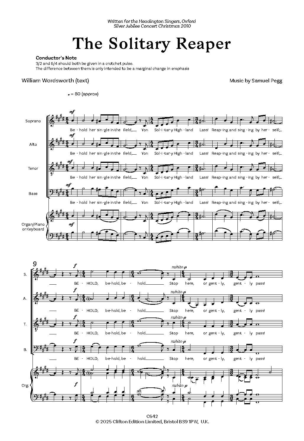 The Solitary Reaper Vocal Score