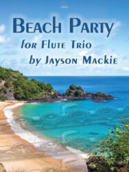 Image of a beach cove for a piece of music called Beach Party for Flute Trio by Jayson Mackie, The Clifton Edition catalogue number is shown as C845.