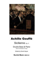 The image shows the cover of a music book titled "Transcription Series Book 4". It features portraits of four composers: Amy Beach, Karl Davidov, Antonín Dvořák, and Robert Schumann. The book is arranged by David Heyes for Double Bass & Piano and published by Recital Music under the code RMD1380.