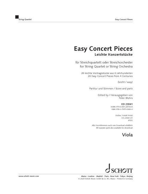 Easy Concert Pieces for String Quartet Viola part 11 ED 23041 13 Mohrs 648