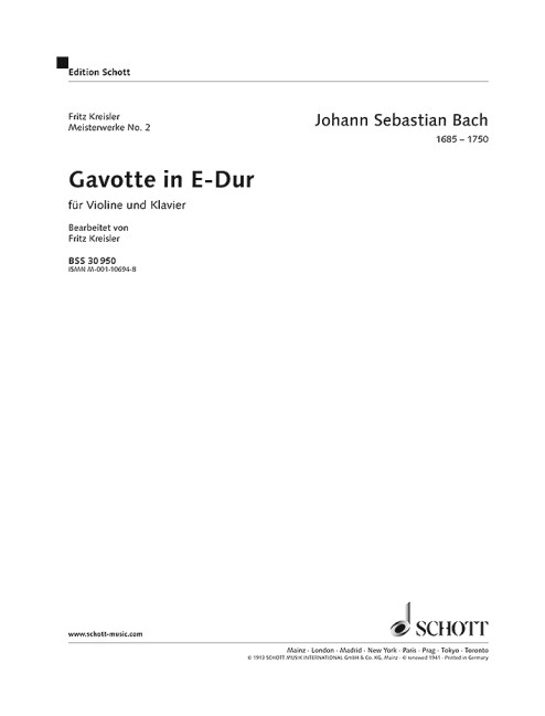 Bach: Gavotte in E Major BWV 1006 7 BSS 30950 Bach 648