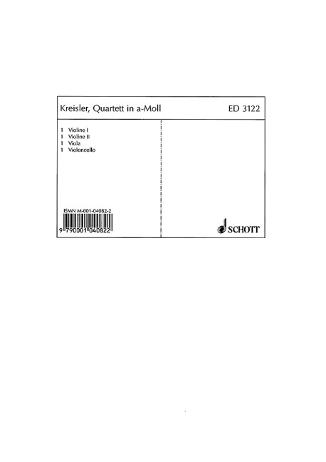 Kreisler: String Quartet in A minor (Parts) 1 ED 3122 Kreisler 648